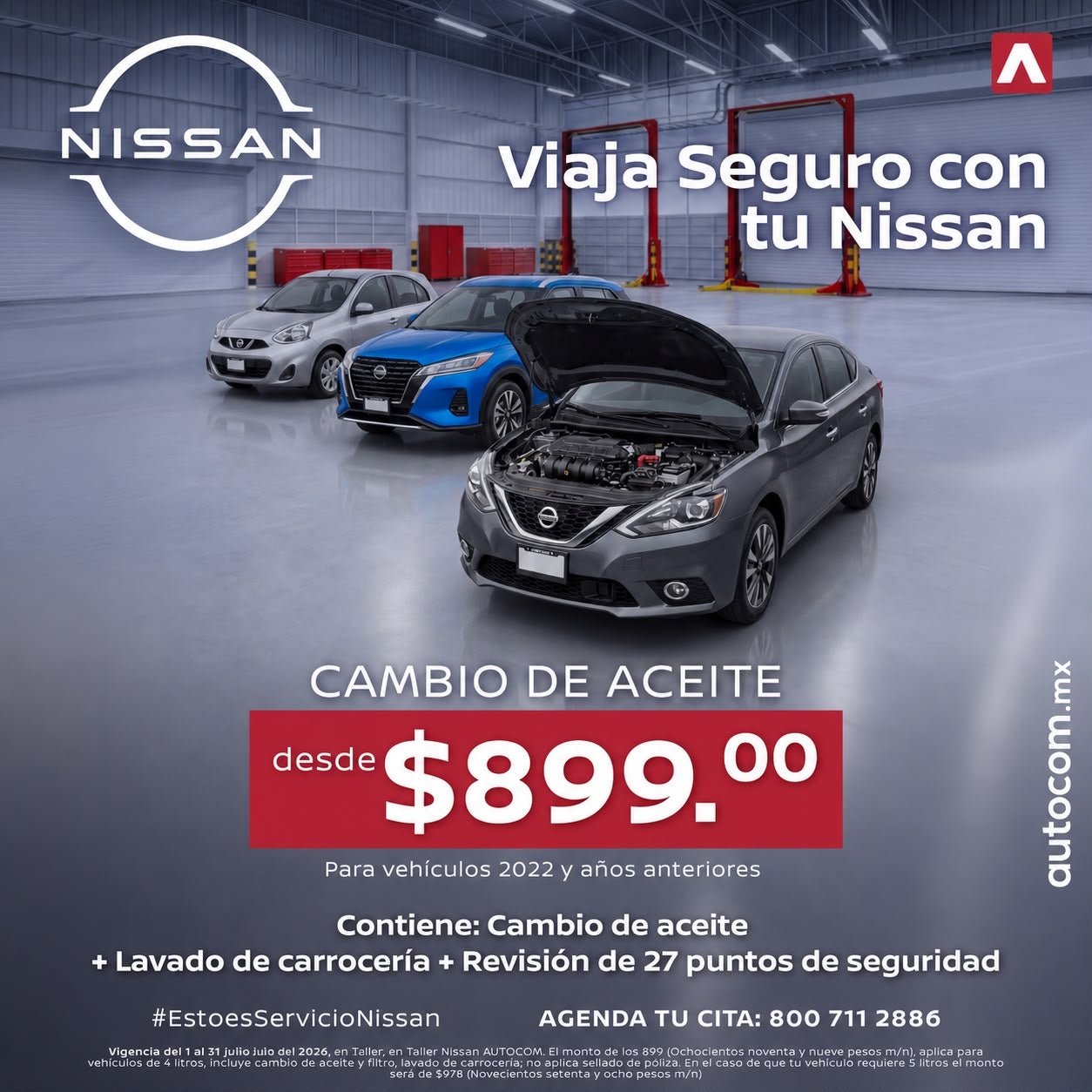Viaja Seguro con tu Nissan – Cambio de aceite desde $899.00 para vehículos 2022 y años anteriores en Nissan Autocom